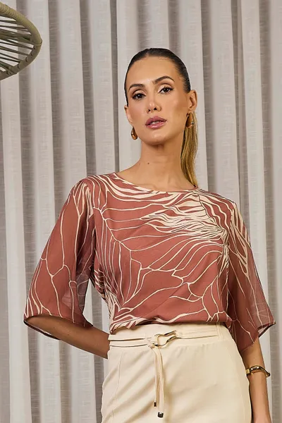 BLUSA MANGA 3/4 EM TRANSPARÊNCIA FLUIDA MIRA VEST