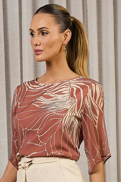 BLUSA MANGA 3/4 EM TRANSPARÊNCIA FLUIDA MIRA VEST