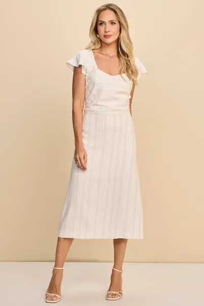 VESTIDO MIDI EM LINHO LISTRADO COM BABADOS MIRA VE