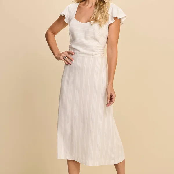 VESTIDO MIDI EM LINHO LISTRADO COM BABADOS MIRA VE