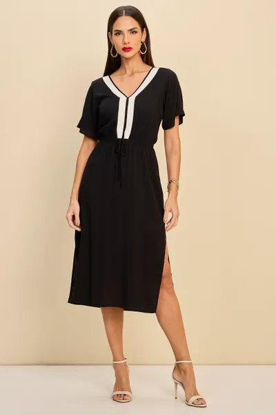 VESTIDO MIDI EM VISCOLINHO COM PALA CONTRASTANTE M