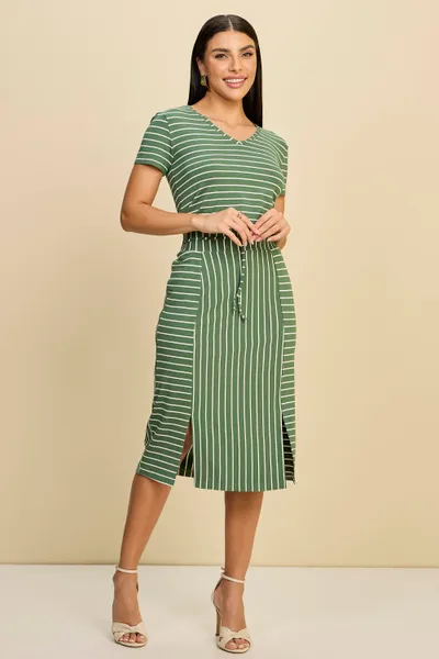 CONJUNTO LISTRADO COM CROPPED E SAIA MIDI VERDE MI CONJUNTO LISTRADO COM CROPPED E SAIA MIDI VERDE MI