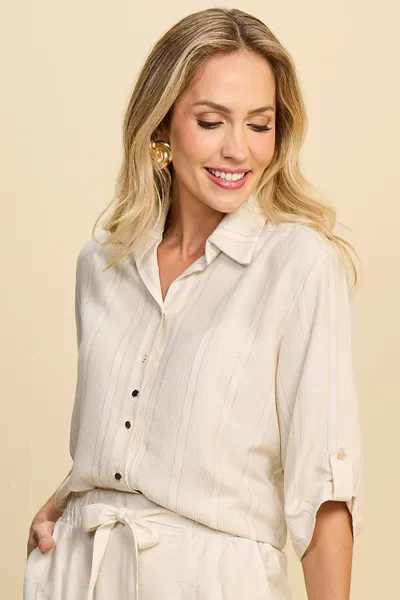 CAMISA MANGA 3/4 EM VISCOSE DE LINHO COM LUREX MIR