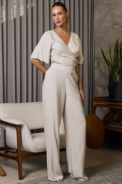 BLUSA TRANSPASSADA EM VISCOSE DE LINHO COM LUREX M