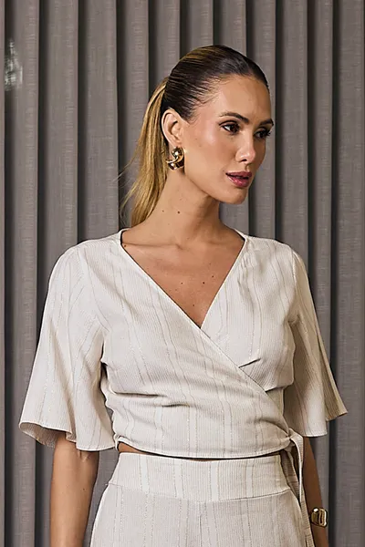 BLUSA TRANSPASSADA EM VISCOSE DE LINHO COM LUREX M