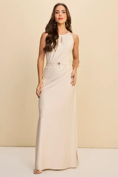 VESTIDO LONGO EM MALHA LUREX COM FENDAS MIRA VEST