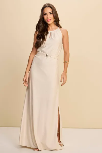 VESTIDO LONGO EM MALHA LUREX COM FENDAS MIRA VEST