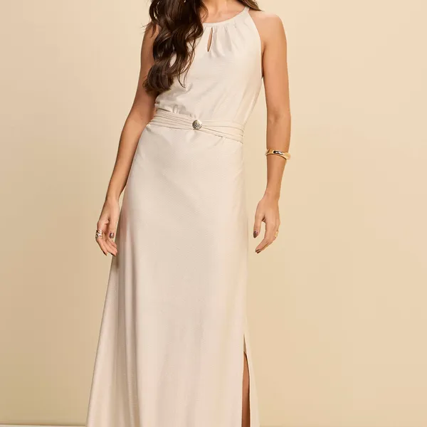 VESTIDO LONGO EM MALHA LUREX COM FENDAS MIRA VEST