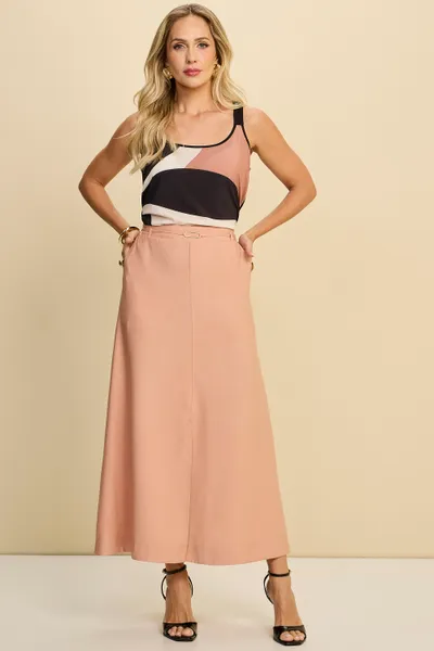 BLUSA DE ALÇA MISTA EM TECIDO FLUIDO E VISCOLINHO 