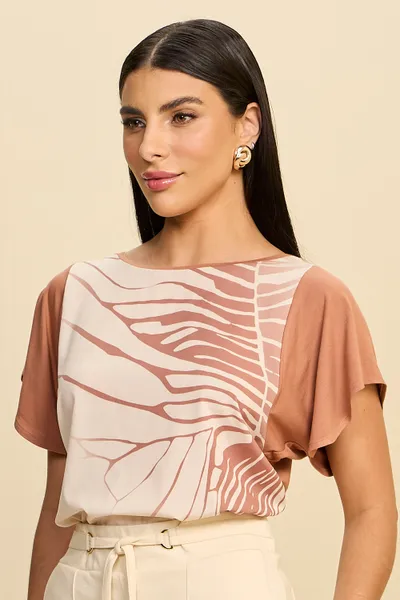 BLUSA EM TECIDO FLUIDO COM COSTAS EM VISCOLYCRA MI