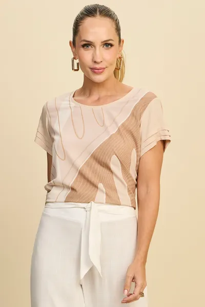 BLUSA COM PREGAS EM TECIDO FLUIDO E VISCOLINHO MIR