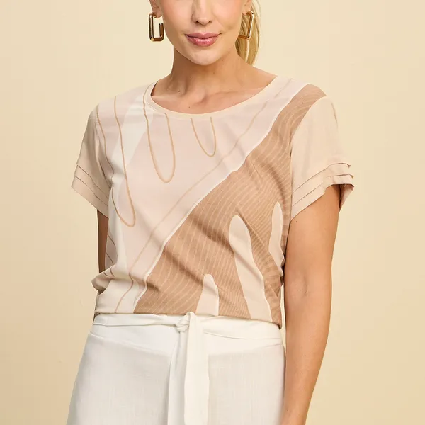 BLUSA COM PREGAS EM TECIDO FLUIDO E VISCOLINHO MIR