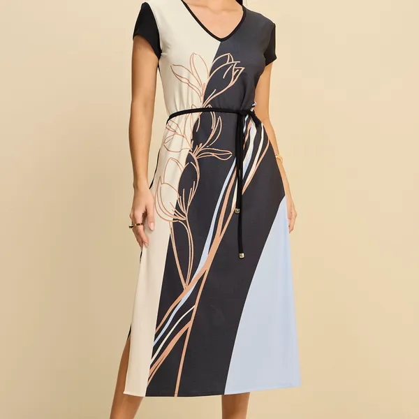 VESTIDO MIDI MALHA CREPONADA PRETO MIRA VEST