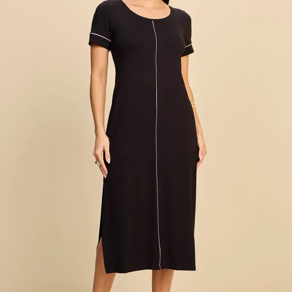 VESTIDO T-SHIRT MIDI EM VISCOLYCRA COM VIVOS MIRA 