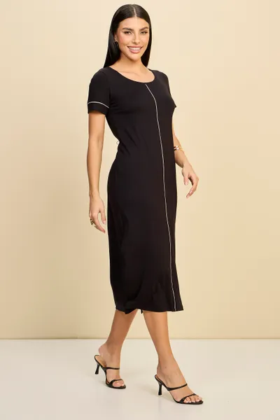 VESTIDO T-SHIRT MIDI EM VISCOLYCRA COM VIVOS MIRA 