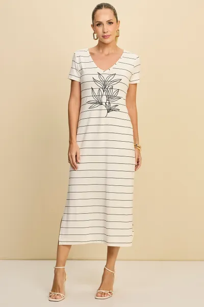 VESTIDO T-SHIRT MIDI EM VISCOLYCRA COM BORDADO MIR