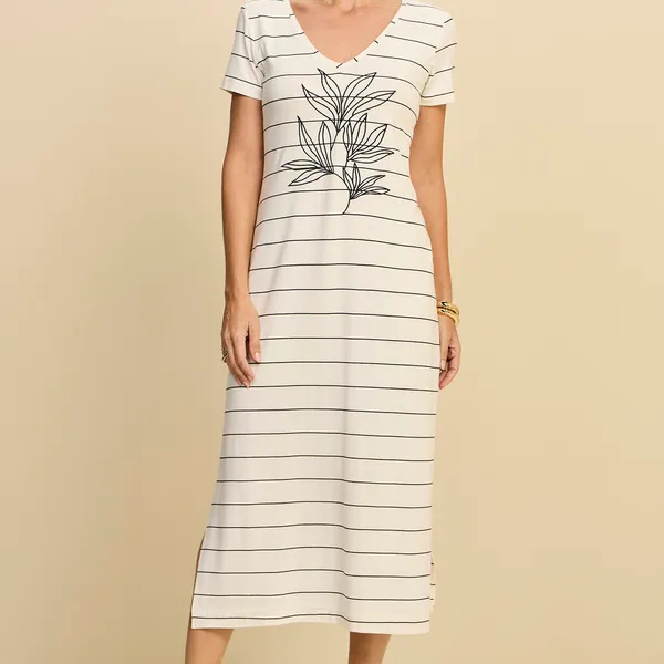 VESTIDO T-SHIRT MIDI EM VISCOLYCRA COM BORDADO MIR