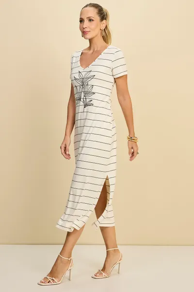 VESTIDO T-SHIRT MIDI EM VISCOLYCRA COM BORDADO MIR