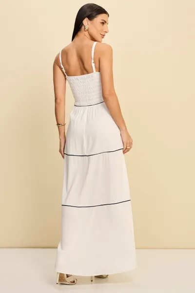 VESTIDO LONGO VISCOLINHO OFF WHITE MIRA VEST VESTIDO LONGO VISCOLINHO OFF WHITE MIRA VEST