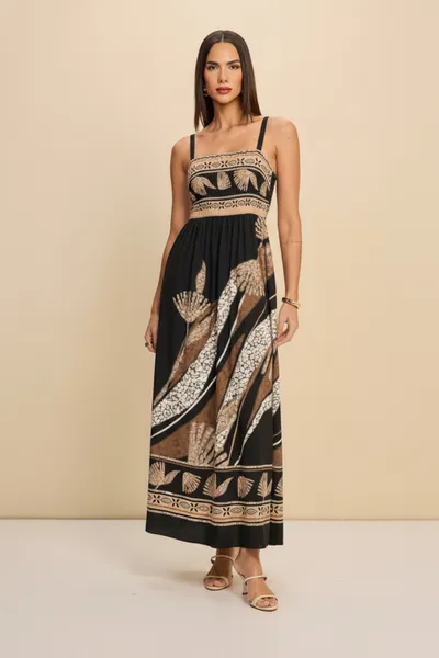 VESTIDO LONGO DECOTE QUADRADO PRETO MIRA VEST