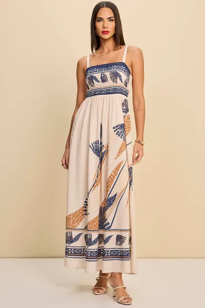 VESTIDO LONGO DECOTE QUADRADO MARINHO MIRA VEST VESTIDO LONGO DECOTE QUADRADO MARINHO MIRA VEST
