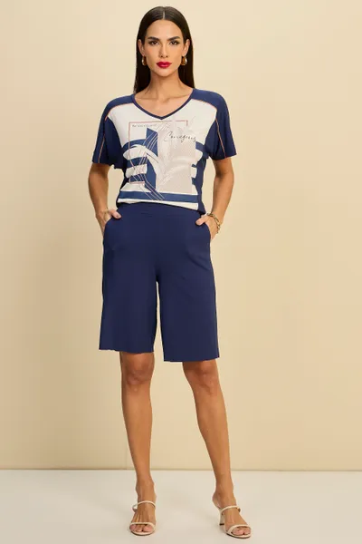 CONJUNTO BLUSA DECOTE V BERMUDA BOLSO FRONTAIS MIR CONJUNTO BLUSA DECOTE V BERMUDA BOLSO FRONTAIS MIR