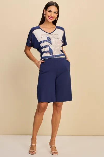 CONJUNTO BLUSA DECOTE V BERMUDA BOLSO FRONTAIS MIR