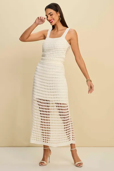 CONJUNTO EM TRICÔ COM CROPPED E SAIA LONGUETE MIRA