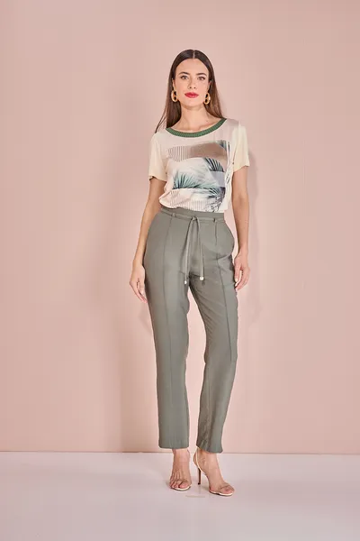 CALÇA SLIM COM CINTO E ELÁSTICO MIRA VEST