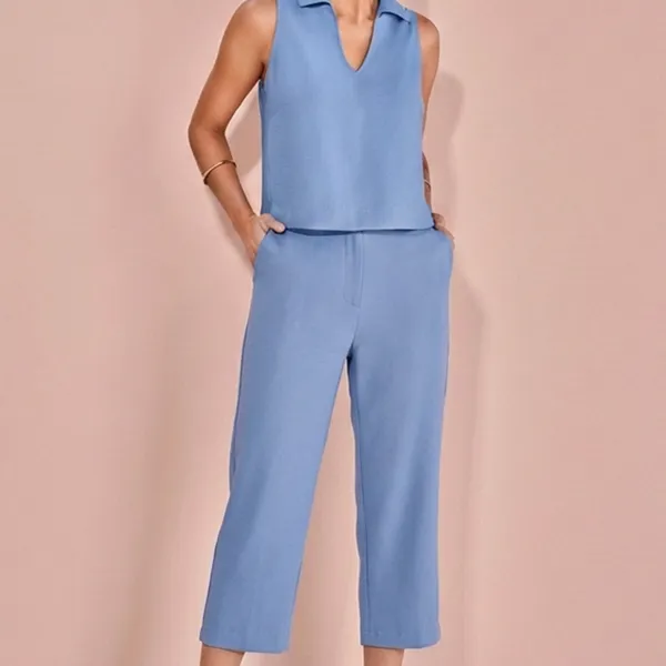 CONJUNTO CROPPED GOLA POLO CALÇA PANTACORT AZUL BE