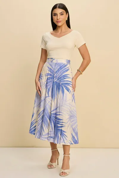 SAIA MIDI CÓS ELÁSTICO VISCOSE ESTAMPADA AZUL BEBE