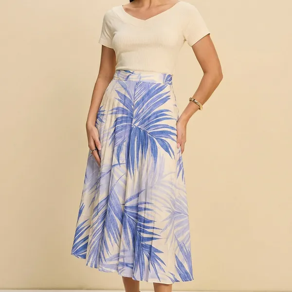SAIA MIDI CÓS ELÁSTICO VISCOSE ESTAMPADA AZUL BEBE