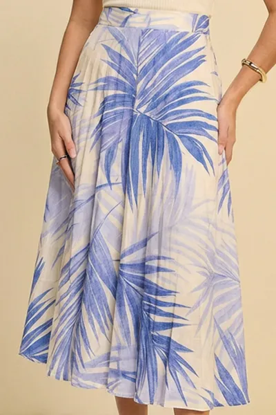 SAIA MIDI CÓS ELÁSTICO VISCOSE ESTAMPADA AZUL BEBE