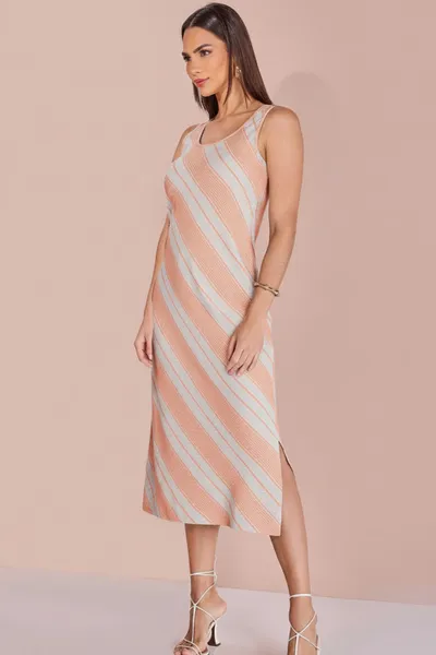 VESTIDO MIDI SEM MANGAS DECOTE REDONDO DAMASCO MIR