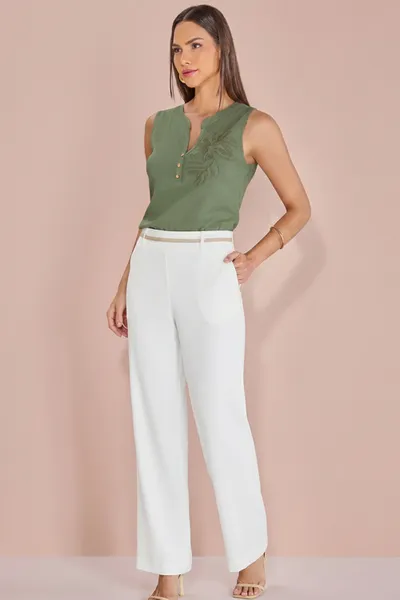 BLUSA SEM MANGAS GOLA PADRE BOTÕES FIXOS VERDE MEN