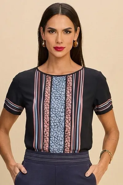 BLUSA ESTAMPADA PRETO MIRA VEST