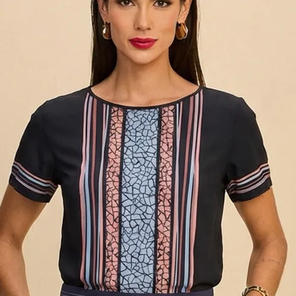 BLUSA ESTAMPADA PRETO MIRA VEST