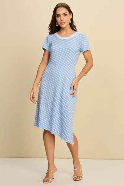 VESTIDO MIDI COM DECOTE CANOA AZUL BEBE MIRA VEST