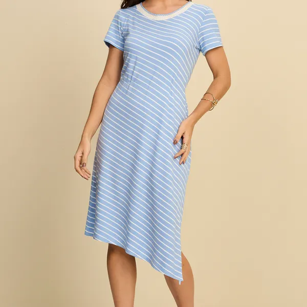VESTIDO MIDI COM DECOTE CANOA AZUL BEBE MIRA VEST