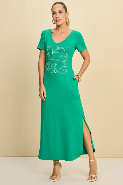 VESTIDO T-SHIRT MIDI DECOTE V VERDE MIRA VEST VESTIDO T-SHIRT MIDI DECOTE V VERDE MIRA VEST