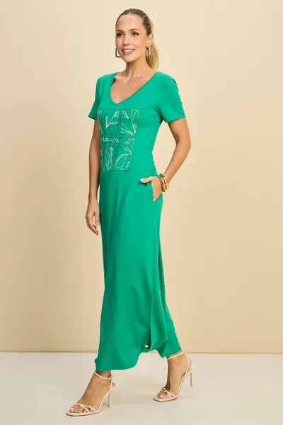 VESTIDO T-SHIRT MIDI DECOTE V VERDE MIRA VEST
