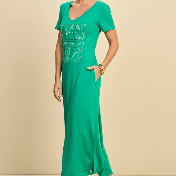 VESTIDO T-SHIRT MIDI DECOTE V VERDE MIRA VEST