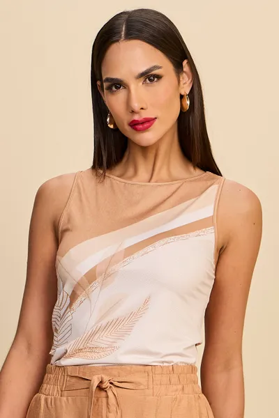 BLUSA SEM MANGAS DECOTE REDONDO AMENDOA MIRA VEST