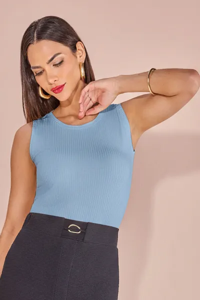 BLUSA REGATA CANELADA  AZUL BEBE  MIRA VEST