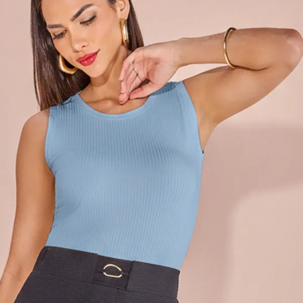 BLUSA REGATA CANELADA  AZUL BEBE  MIRA VEST