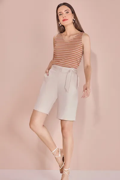 BLUSA SEM MANGA CANELADA LISTRADA TOFFEE