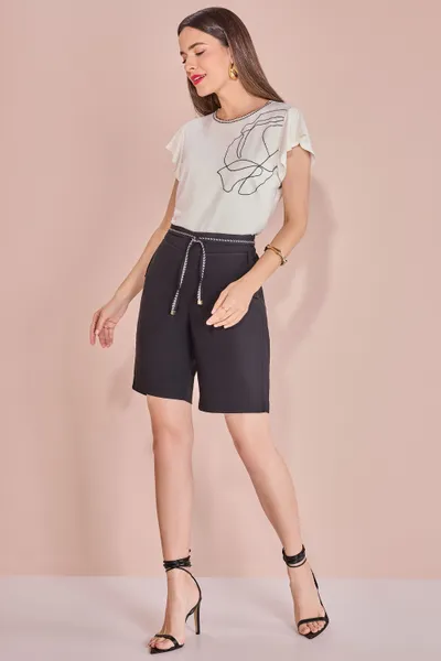 BERMUDA COM CINTO FIXO  PRETO MIRA VEST