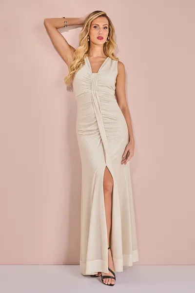 VESTIDO LONGO COM FENDA FRONTAL  OFF WHITTE / DOUR