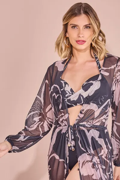 SAIDA DE PRAIA ESTAMPADA  PRETO/BEGE MIRA VEST