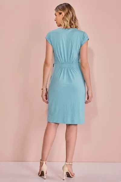 VESTIDO MANGA COPO DECOTE V AZUL BEBÊ MIRA VEST VESTIDO MANGA COPO DECOTE V AZUL BEBÊ MIRA VEST